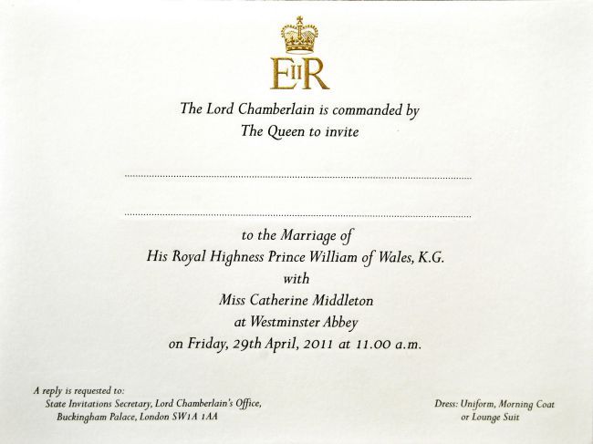 Prince William Kate wedding invite