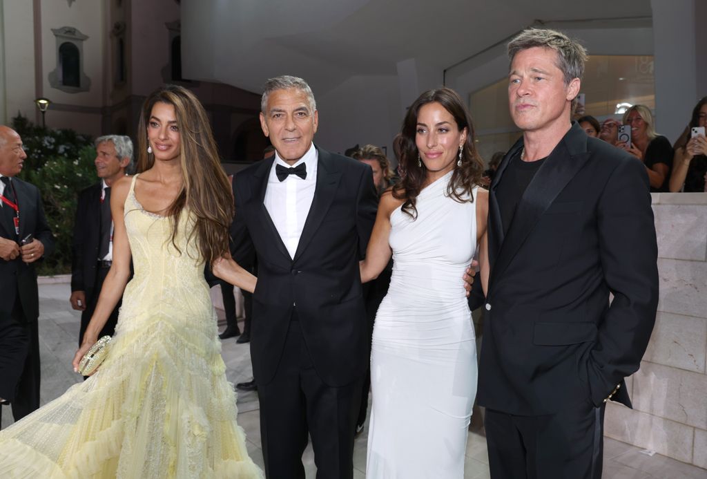 Amal and George with Brad Pitt and Ines de Ramon 