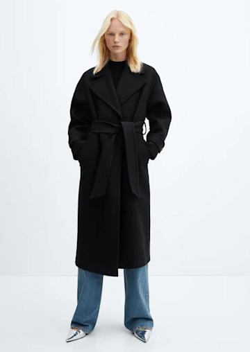 Wide lapel wool-blend coat