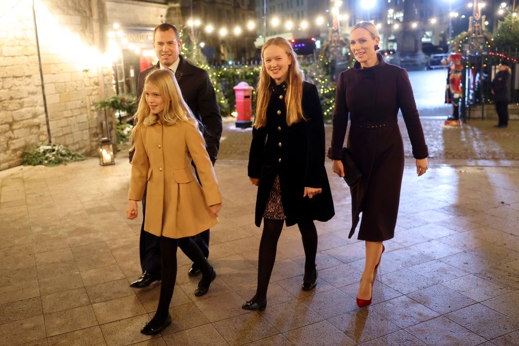 Savannah Phillips, Peter Phillips, Isla Phillips and Zara Tindall arrive for the "Together At Christmas" Carol Service" at Westminster Abbey in London 