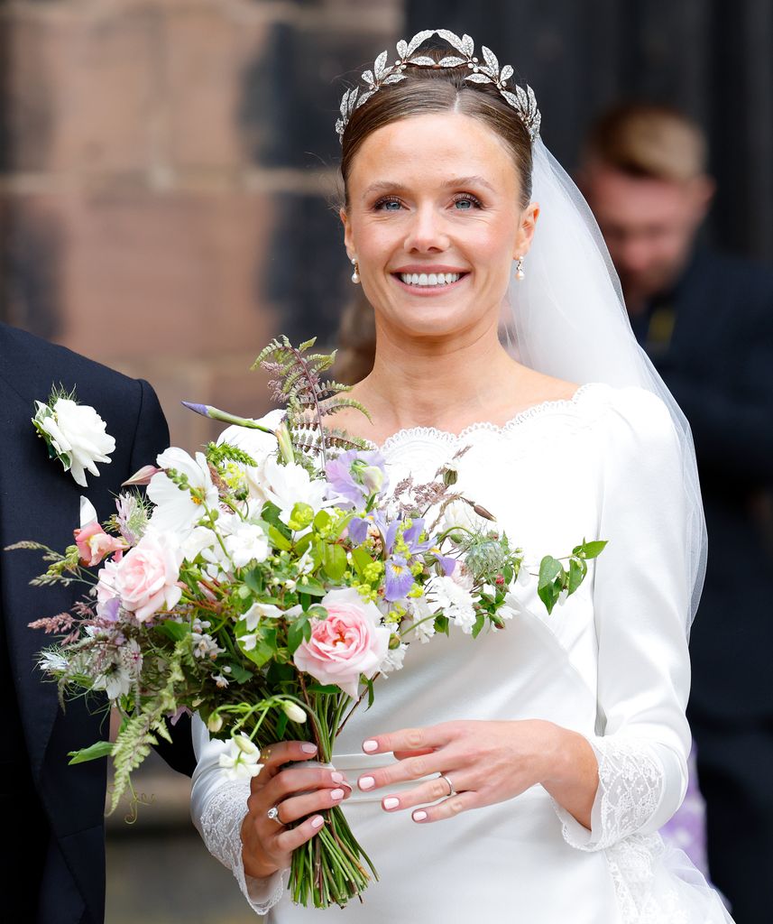 Olivia Grosvenor, Duchess of Westminster, leaves her cathedral in Chester and Hugh Grosvenor, Duke of Westminster's wedding ceremony