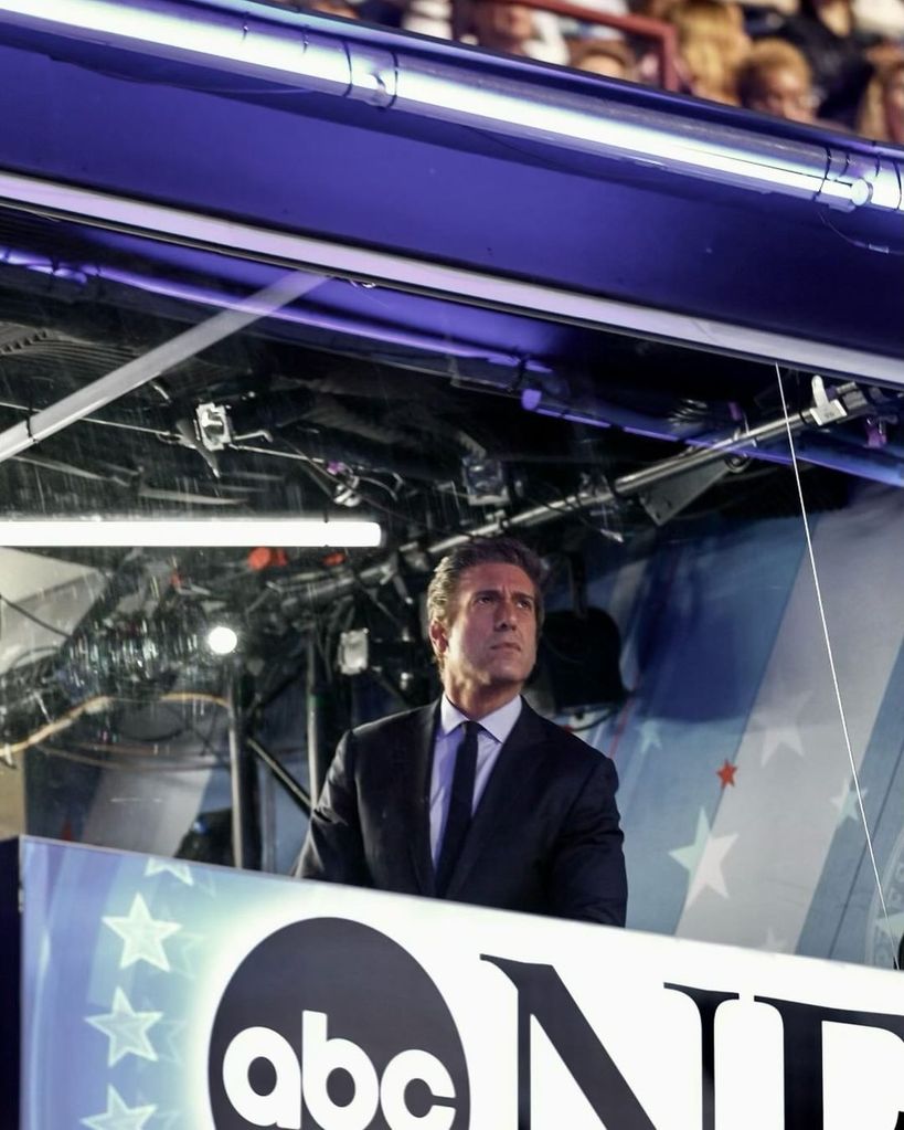 David Muir captured from the ABC studio during the Democratic National Convention in Chicago, shared on Instagram