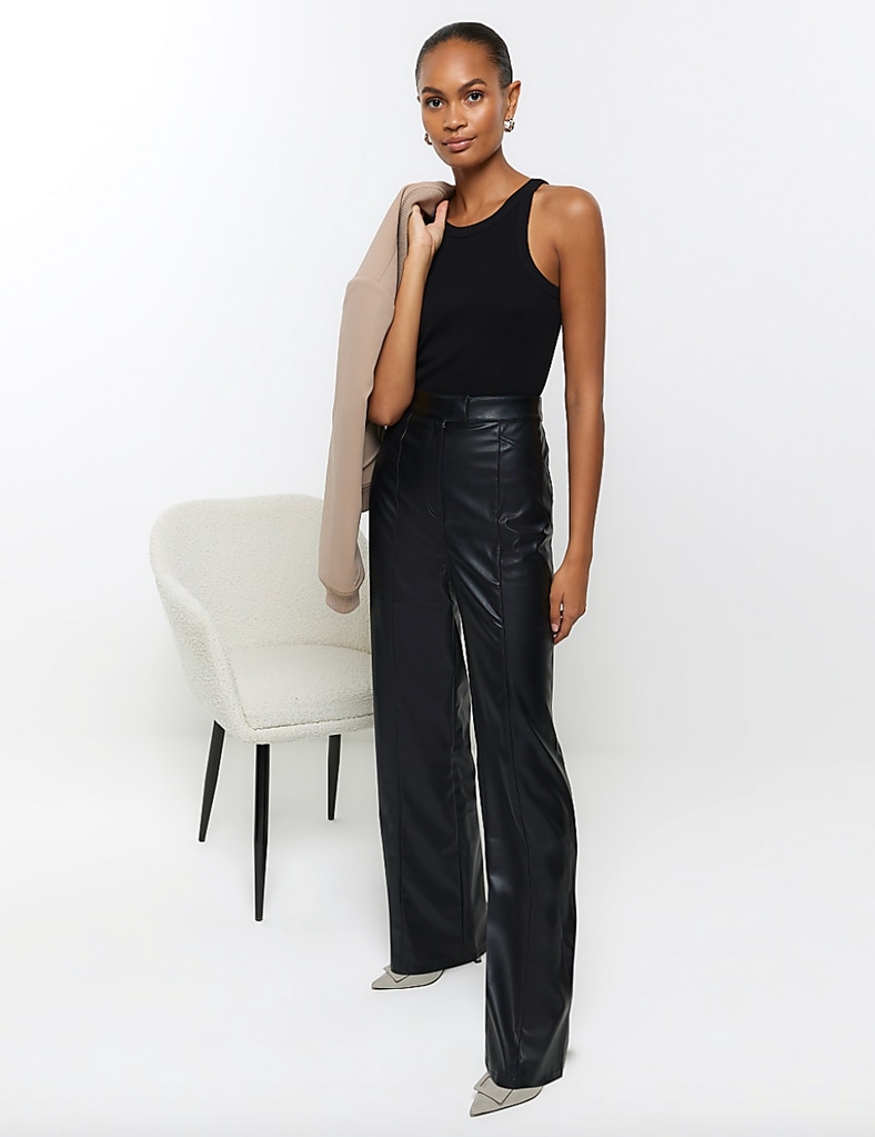 Petite Faux Leather Tailored Straight Leg Trouser