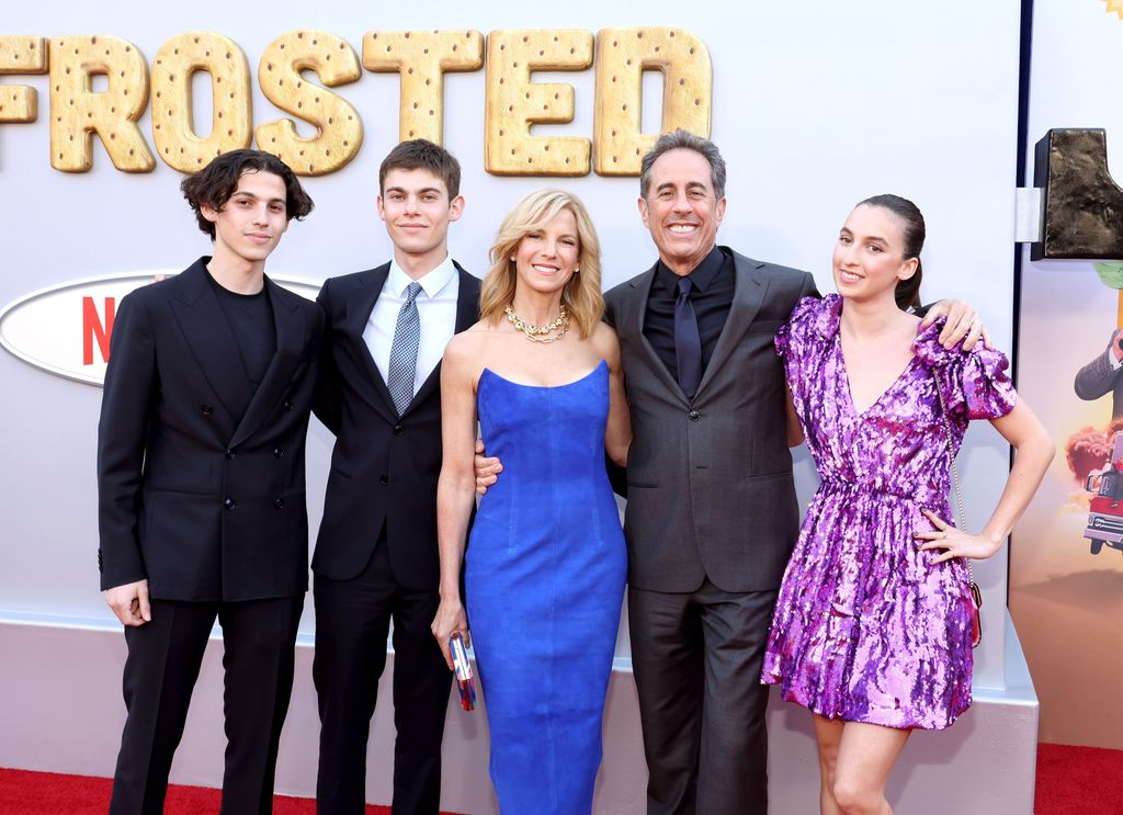 Julian Kal Seinfeld, Shepherd Kellen Seinfeld, Jessica Seinfeld, Jerry Seinfeld and Sascha Seinfeld attend the Los Angeles premiere of Netflix's "UNFROSTED" at The Egyptian Theatre Hollywood on April 30, 2024 in Los Angeles, California.