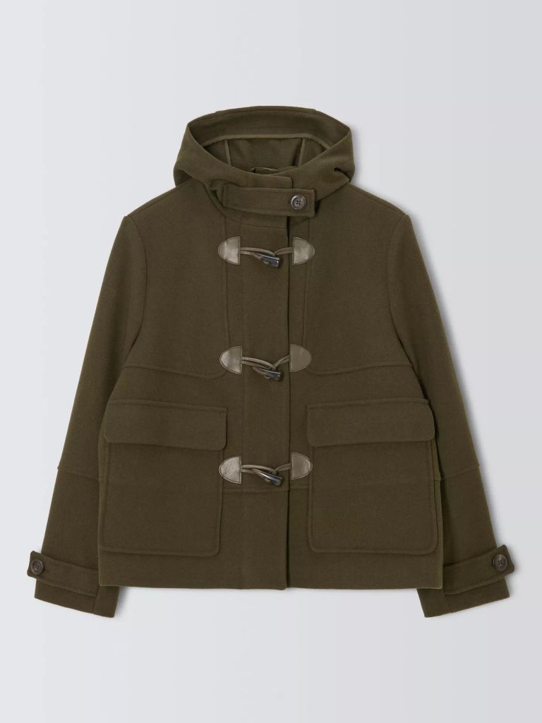 Wool Blend Short Duffle Jacket, Khaki, 18
