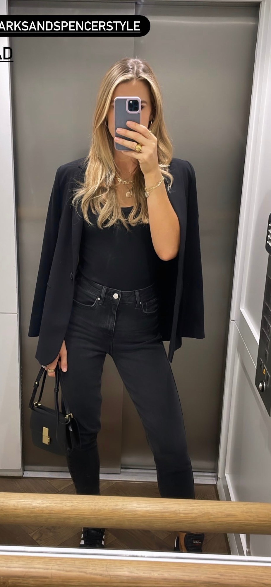 vogue williams black marks and spencer jeans and blazer 