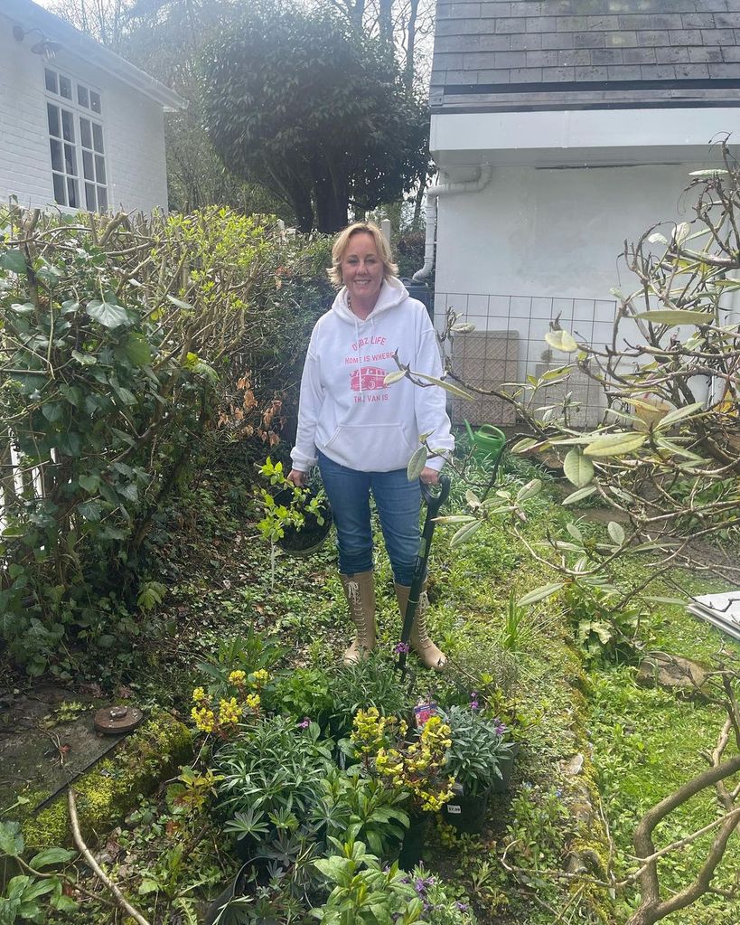 Shirlie Kemp in their garden at home