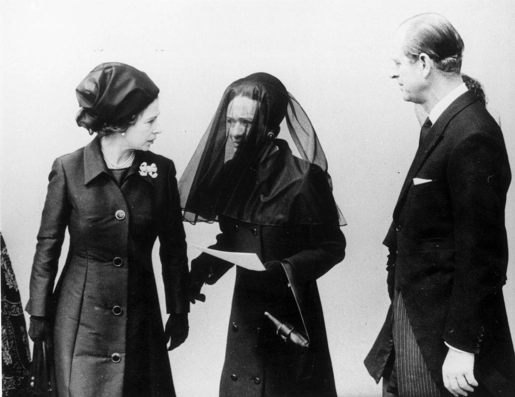 Queen Elizabeth and Prince Philip with Wallis Simpson at Edward VIII's funeral