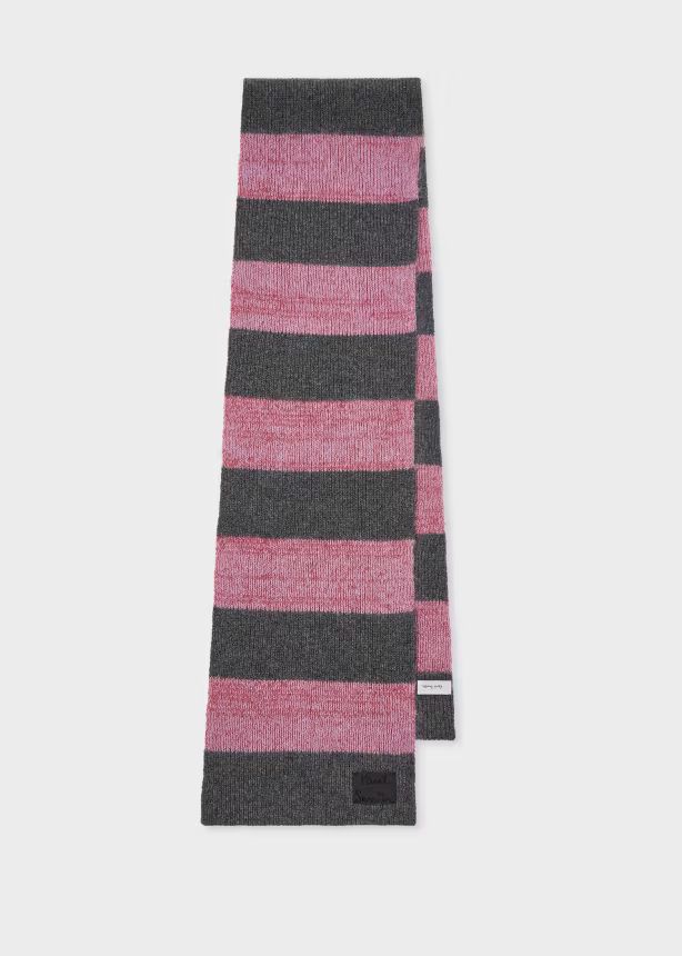 Women's Pink and Grey Lambswool-Blend Block Stripe Scarf
