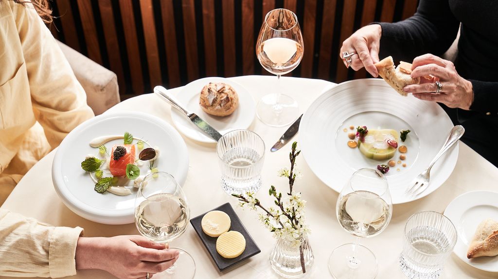tablescape with luxurious food on plates