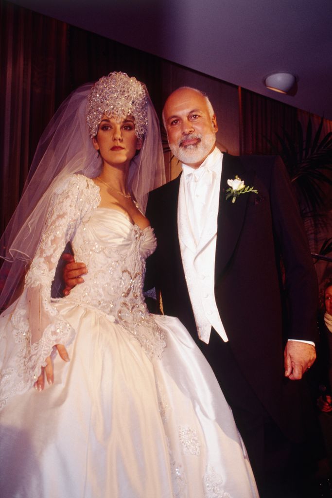 Celine in dramatic white wedding dress with rene