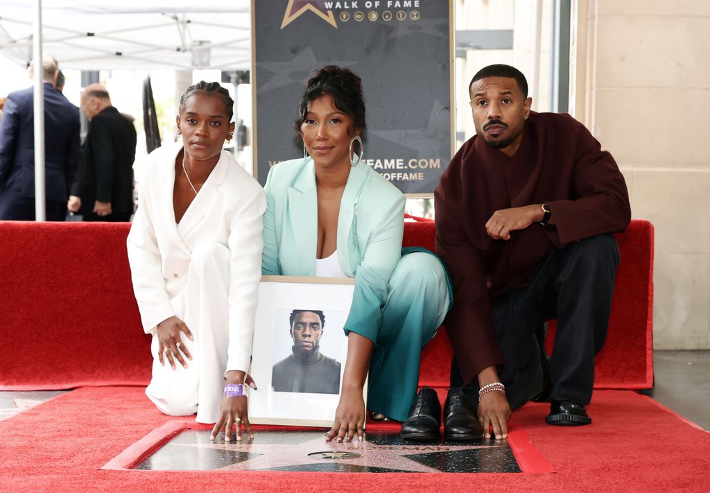 Letitia Wright, Taylor Simone Ledward and Michael B. Jordan attend as Actor Chadwick Boseman is honored with a Posthumous Star on the Hollywood Walk of Fame
