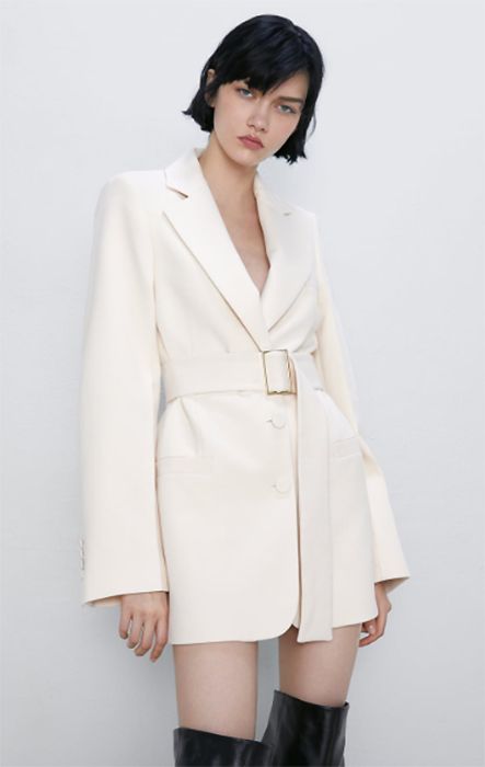 Michelle Keegan's white Zara tuxedo dress is ideal for your Autumn ...