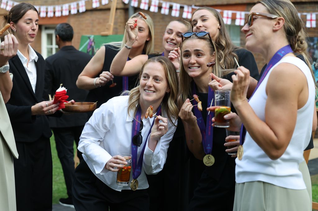 : The women's England football team attend a reception at Downing Street following their European championship win