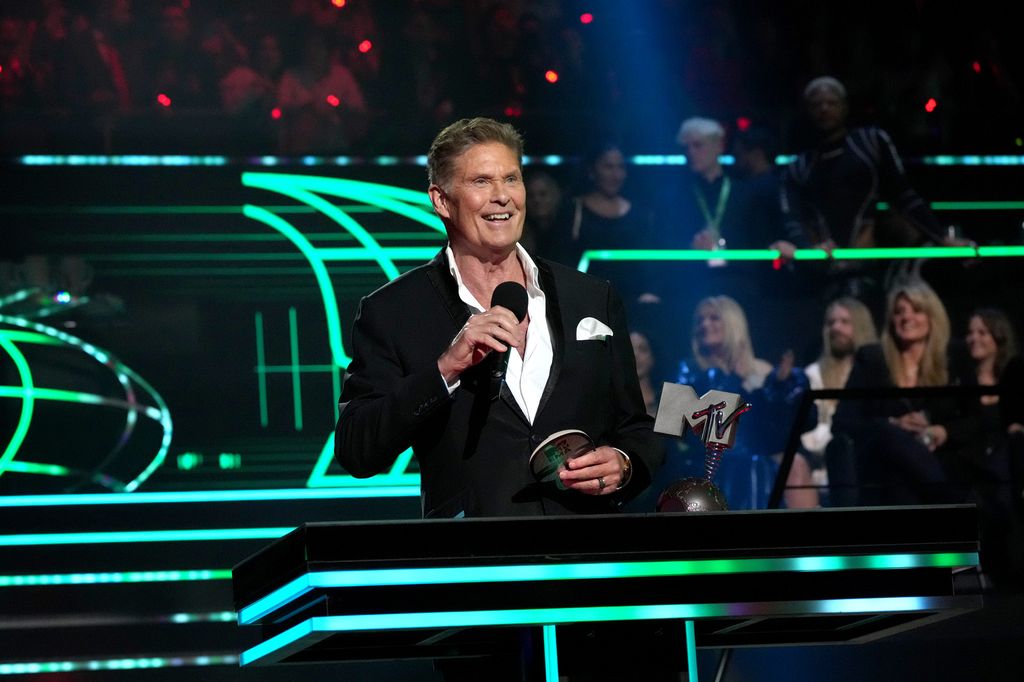 David Hasselhoff speaks onstage during the MTV Europe Music Awards 2022 