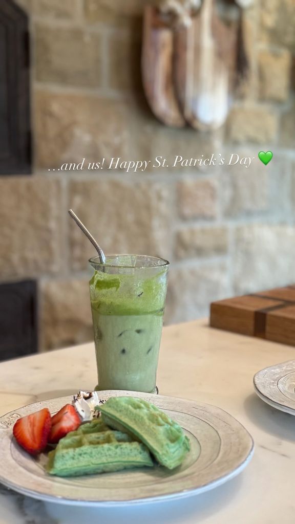 Meghan Markle with a green breakfast prepared for herself and Prince Harry for St. Patrick's Day, shared on Instagram Stories