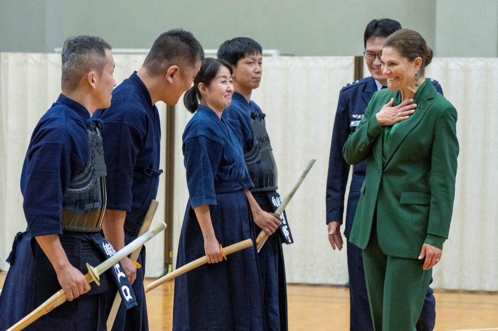 Crown Princess Victoria of Sweden attending a martial arts demonstration in Japan      