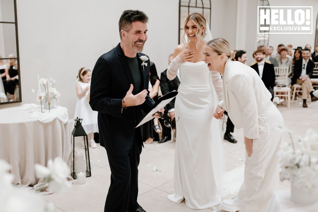 Lucy Spraggan laughing at the altar with Simon Cowell and her wife Emilia