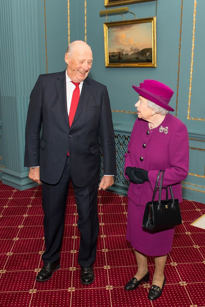 Queen Elizabeth II and King Harald V of Norway attend the Anglo-Norse Society centenary reception