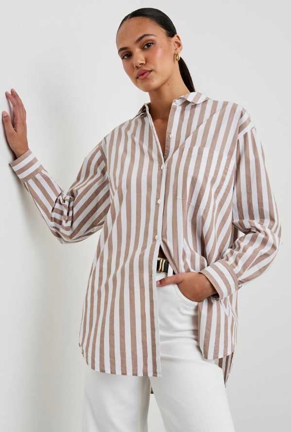 rails beige brown striped button down shirt