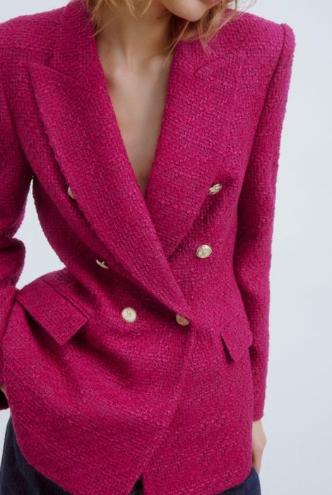 pink tweed blazer from zara