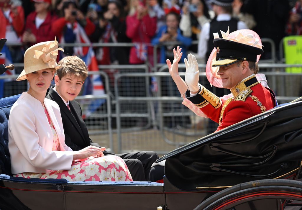 Lady Louise Windsor in carriage in a floral dress 