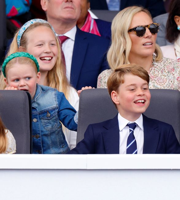 zara tindall during queens platinum jubilee with daughters mia lena and prince george