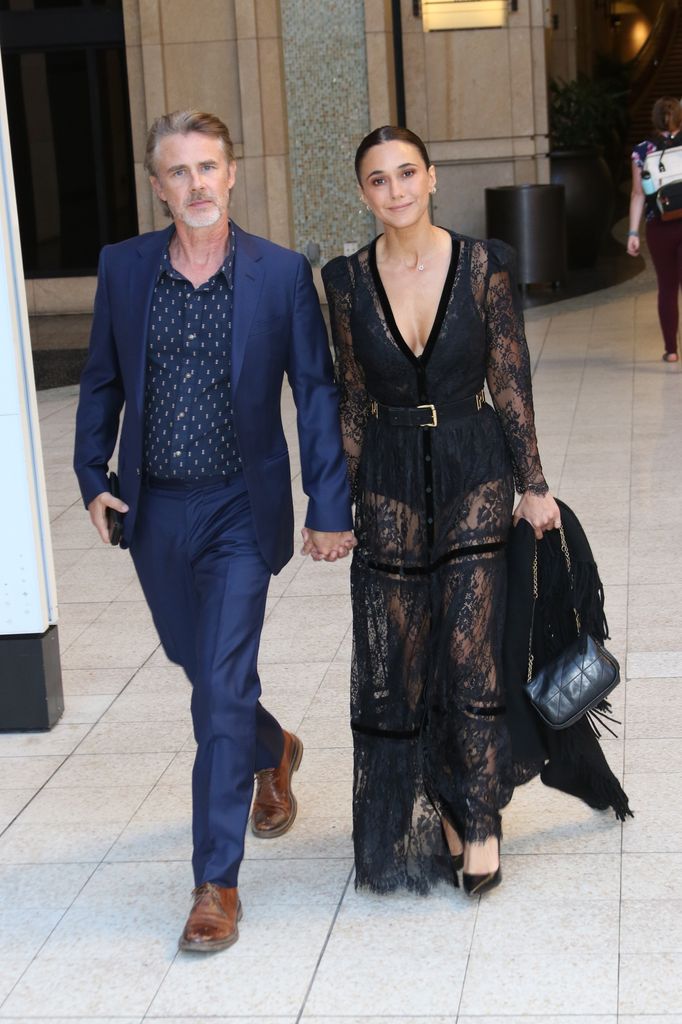 Sam Trammell and Emmanuelle Chriqui are seen arriving at the 'One Battle After Another' Premiere on September 8, 2025 in Los Angeles, California