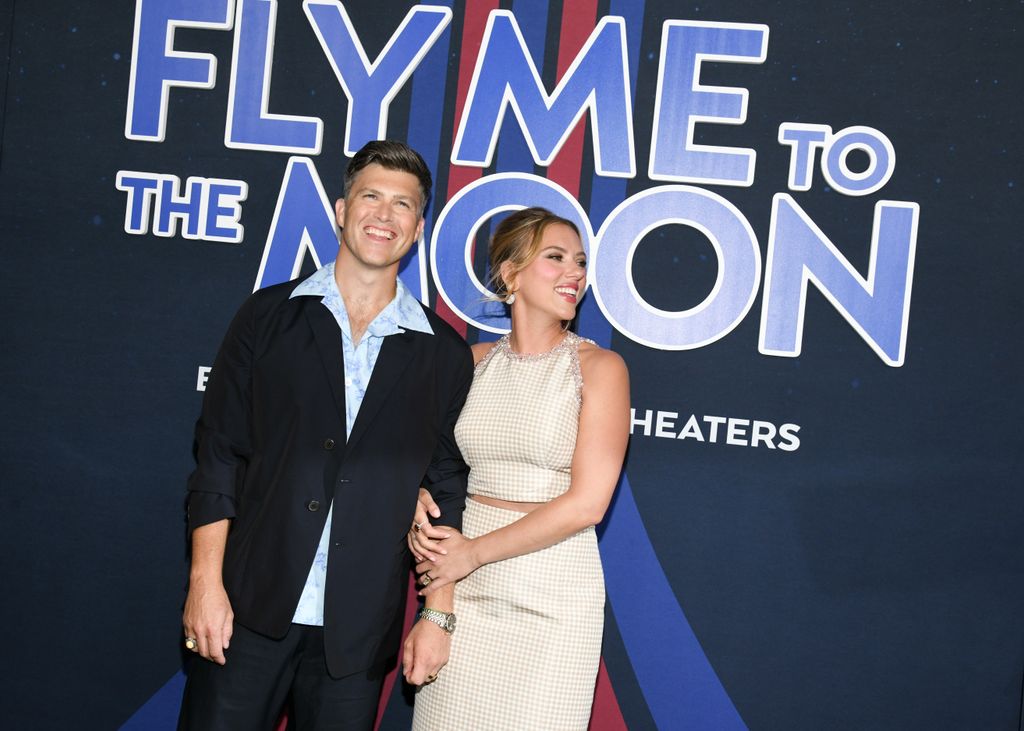 Colin Jost and Scarlett Johansson at 'Fly Me To The Moon'  New York premiere held at the AMC Lincoln Square on July 8, 2024 in New York, New York.