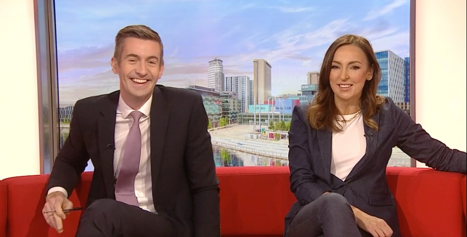 Ben Thompson and Sally Nugent on BBC Breakfast sofa