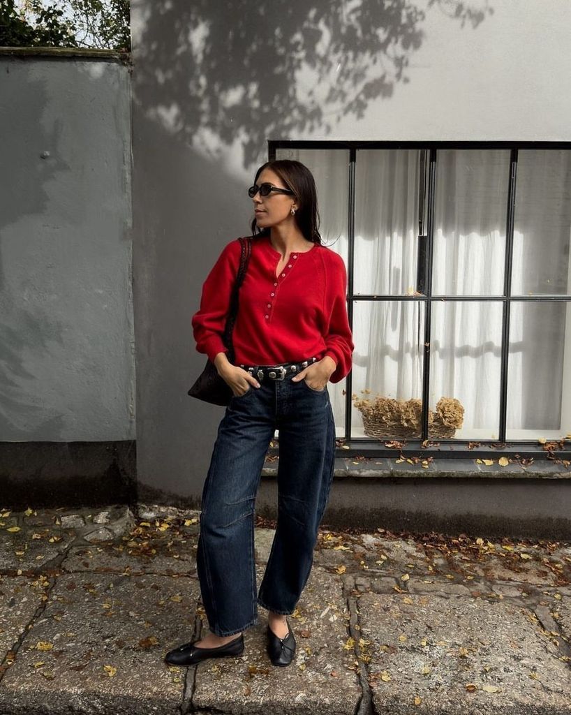 @_jessicaskye in red caridgan and jeans