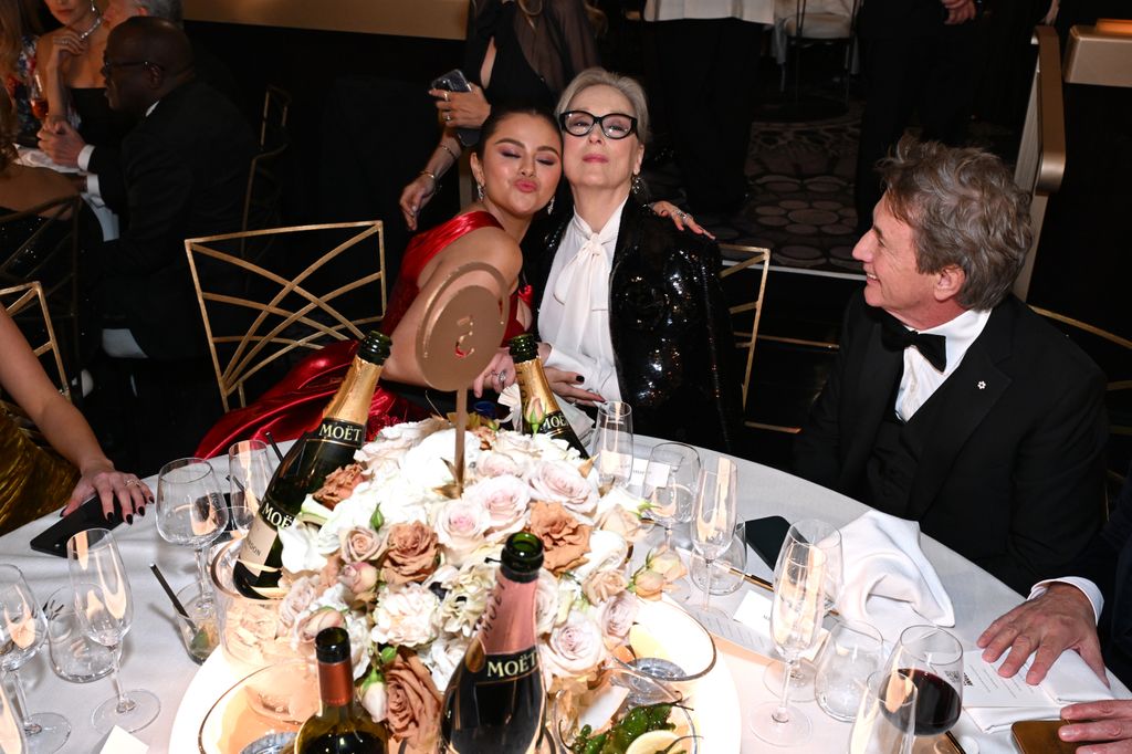 Selena Gomez, Meryl Streep and Martin Short at The 81st Annual Golden Globe Awards with MoÃ«t & Chandon, Celebrating the 13th Year of Toast for a Cause at the Beverly Hilton on January 7, 2023
