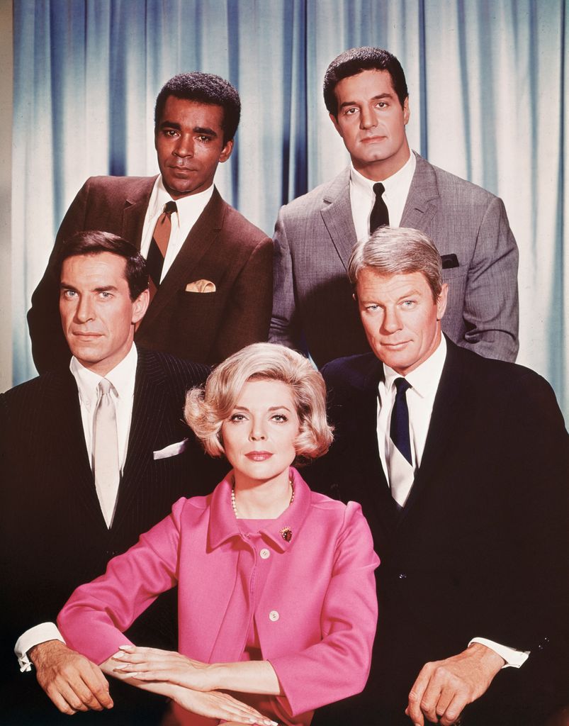 Clockwise from front, the cast of Mission: Impossible Barbara Bain, Peter Graves, Peter Lupis, Greg Morris and Martin Landeau