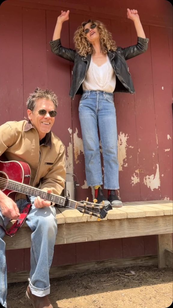 Kevin Bacon and Kyra Sedgwick filmed singing near a barn on their farm in Connecticut, shared on Instagram