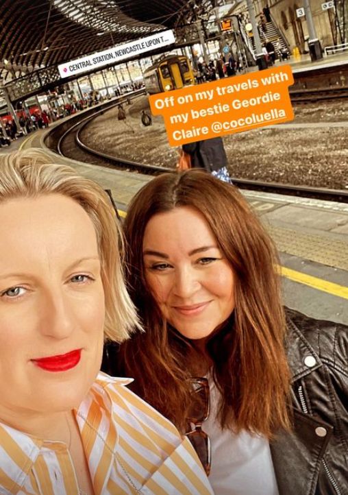 Steph McGovern and a friend at a train station