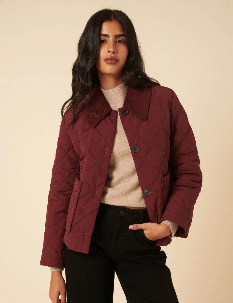 Nobody's Child Burgundy Collared Quilted Jacket