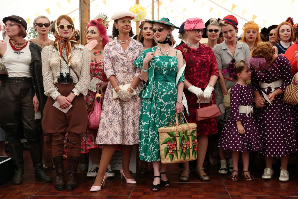 Participants in the Women's Best Dressed Competition at the Goodwood Revival 2023