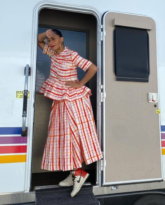 Tracee Ellis Ross wore the dreamiest plaid outfit with matching trainers -  and we found her top for 70% off