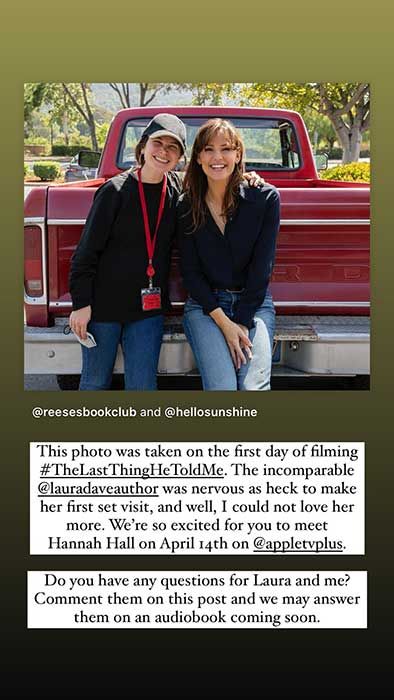 Jennifer Garner with Laura Dave in her Instagram story