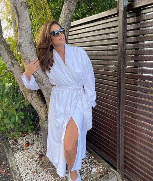 Cindy Crawford in white dressing gown