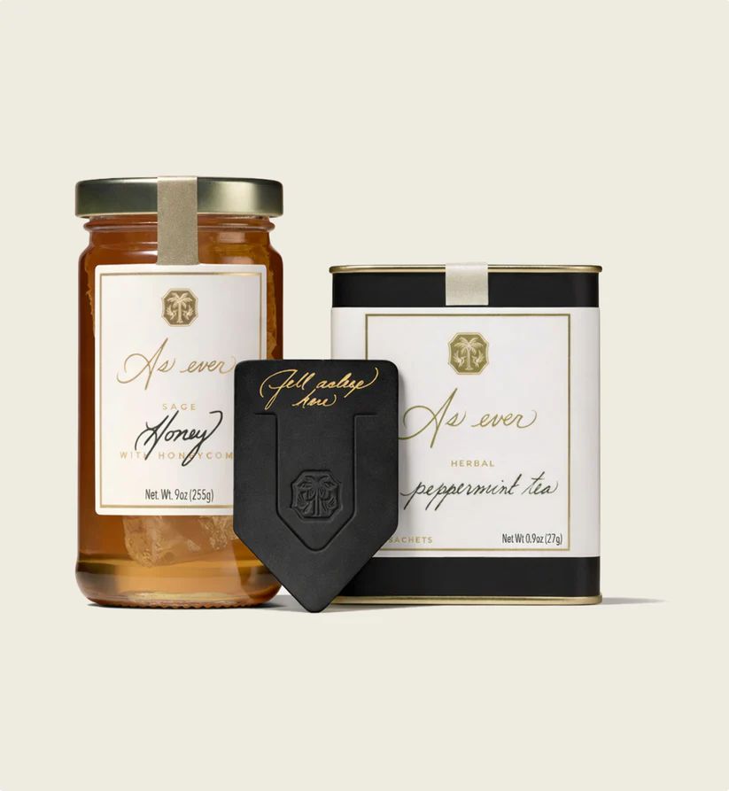 "A Moment To Unwind Set" featuring the bookmark, sage honey and herbal peppermint tea