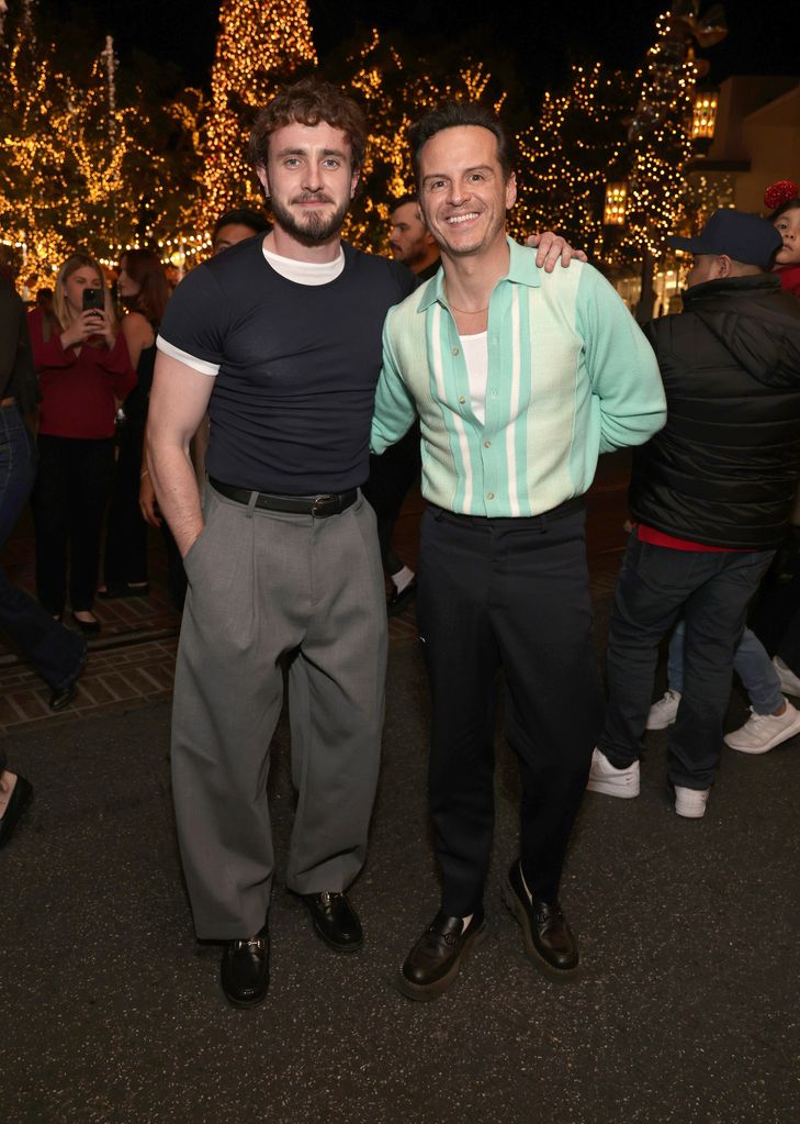 Paul Mescal and Andrew Scott arrive at the Grove for a screening of All of Us Strangers on Nov 20, 2023 in Los Angeles.