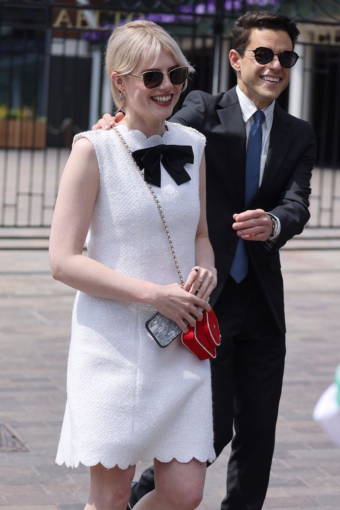 Rami Malek and Lucy Boynton arrive at Wimbledon 2022 - Day 12 at All England Lawn Tennis and Croquet Club on July 08, 2022 in London, England. (Photo by Neil Mockford/GC Images)