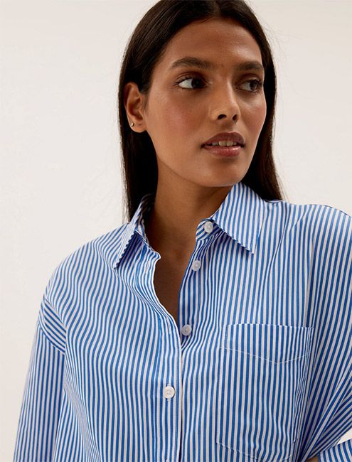 m&s blue and white striped shirt