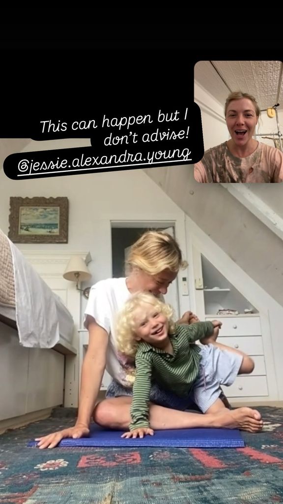  Chloe Sevigny poses with her son Vanja on yoga mats