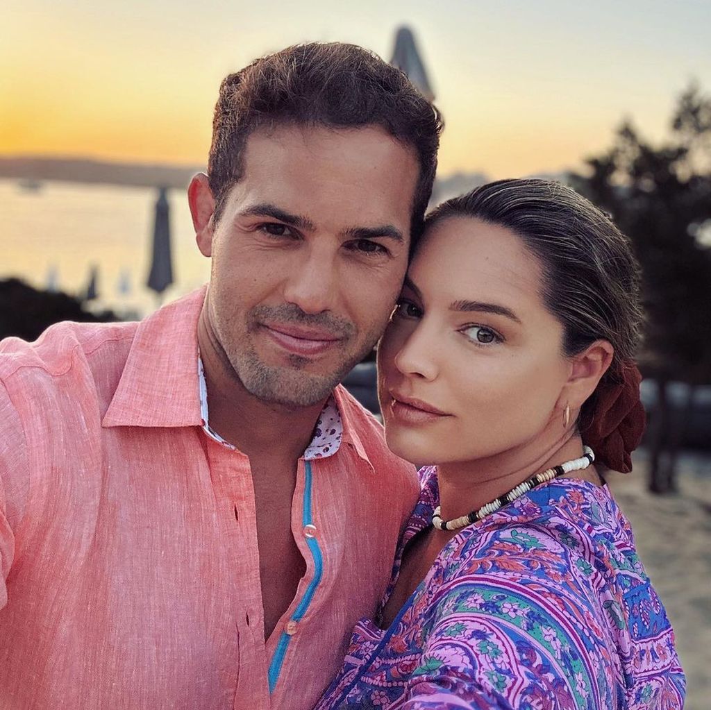 Kelly Brook poses with her husband Jeremy in Sardinia