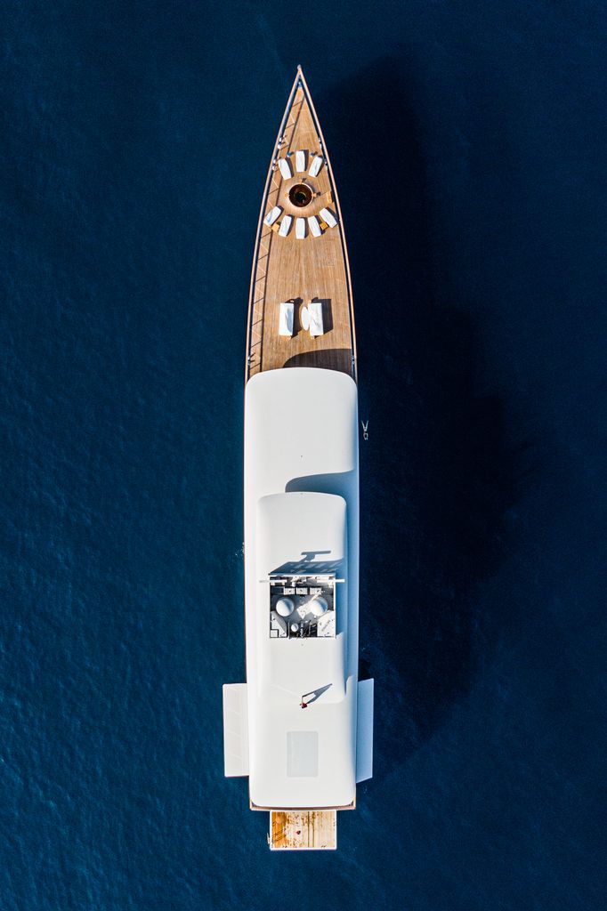 birds eye shot of venus superyacht