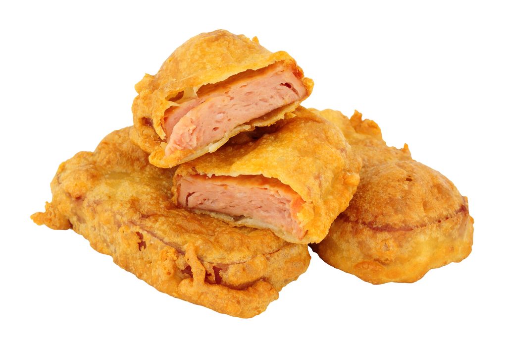 Batter,Covered,Fried,Spam,Luncheon,Meat,Fritters,Isolated,On,A