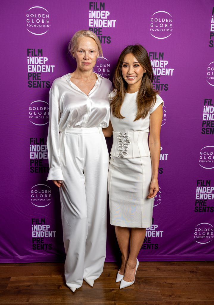 Pamela Anderson and Brenda Song pose in all white