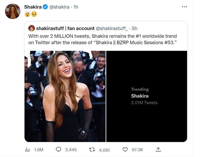 A tweet from Shakira after the release of her song
